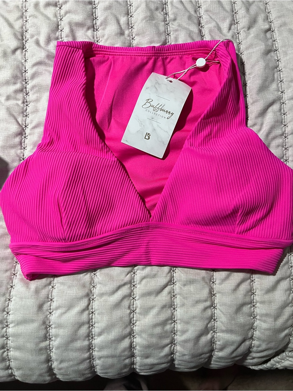 BuffBunny Ribbed V-Neck Sports Bra in candy crush